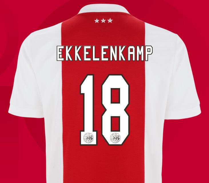 2021/22 Ajax Home Kit Soccer Jersey with Ekkelenkamp 18 printing